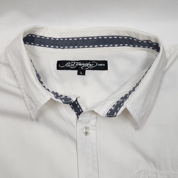 Ed Hardy Long Sleeve White Button-Up Large Skull On Pocket - Picture 6 of 11